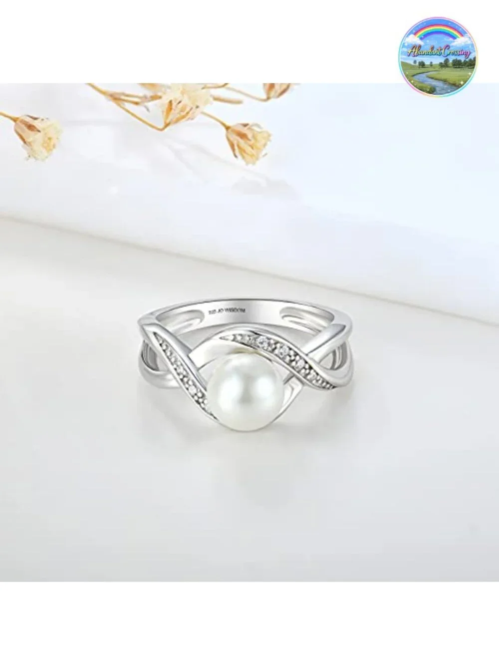 Sterling Silver Pearl Ring - 7mm White Pearl CZ Ring